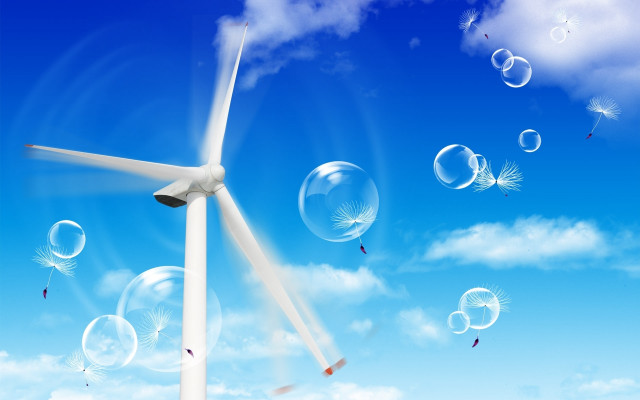 Wind turbine bubbles sky clouds free wallpaper - medium preview image