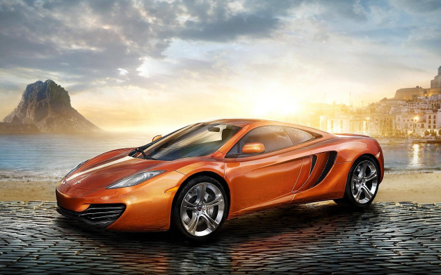 Car ocean city mountain sunset free wallpaper - medium preview image