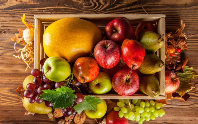 Fruit box wooden table leaves #2 free wallpaper - medium preview image