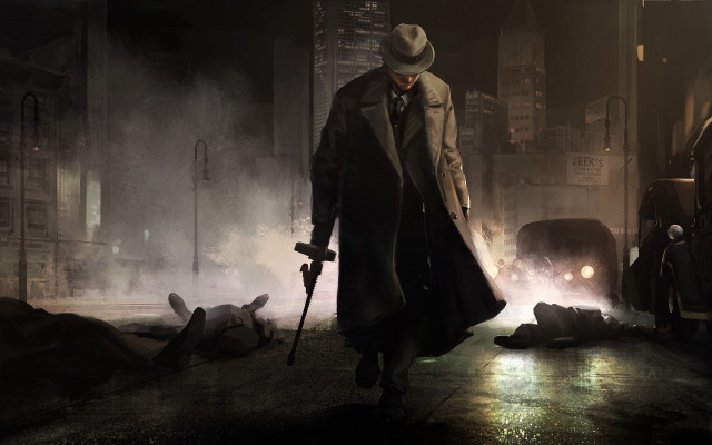 Man trench coat hat walking free wallpaper - medium preview image