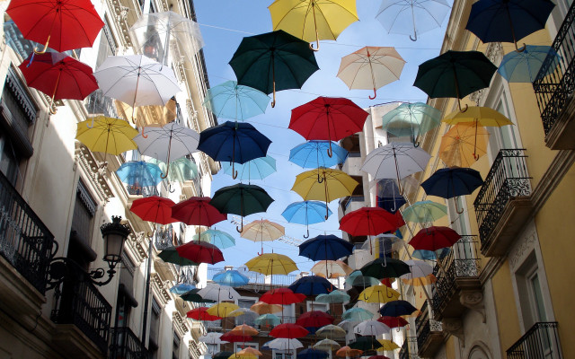 Colorful umbrellas street surrealist neo free wallpaper - medium preview image