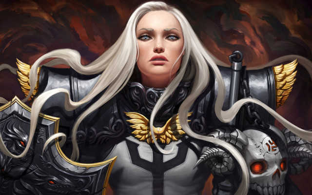 White haired armor sword skull free wallpaper - medium preview image