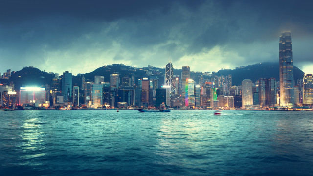 City skyline mountain night water free wallpaper - medium preview image