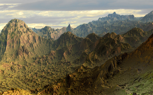 Mountain range trees clouds sunset #3 free wallpaper - medium preview image