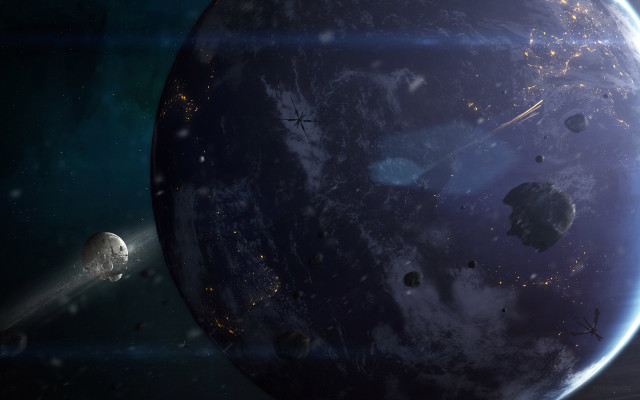 Space station debris distant object free wallpaper - medium preview image