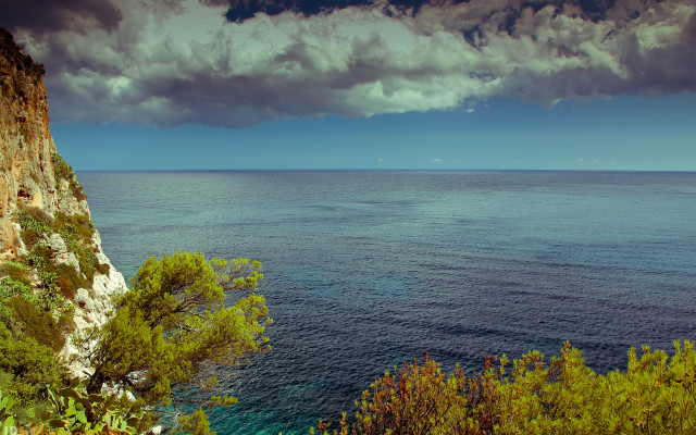 Cliff ocean cloudy sky trees free wallpaper - medium preview image