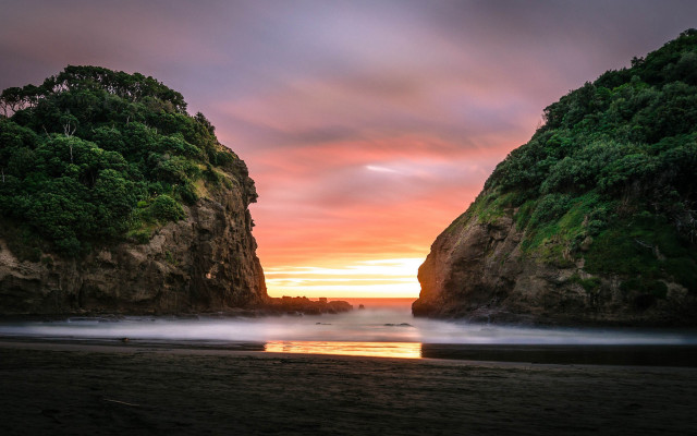 Sunset beach rocks water mountain #2 free wallpaper - medium preview image