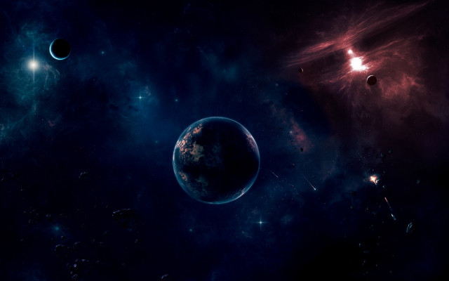 Planets stars space aurora moon free wallpaper - medium preview image