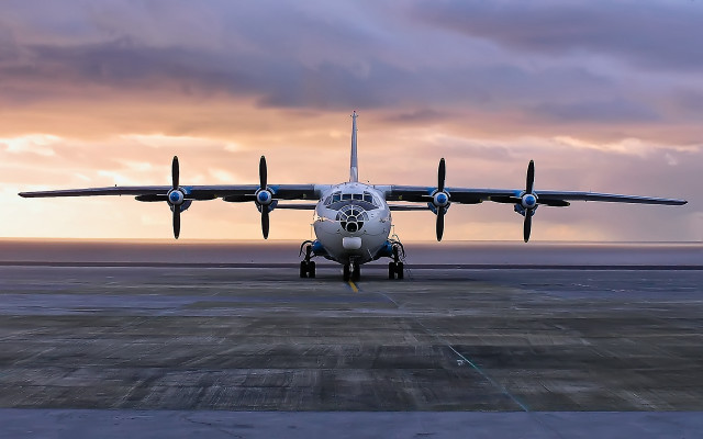 Large airplane runway sunset clouds free wallpaper - medium preview image