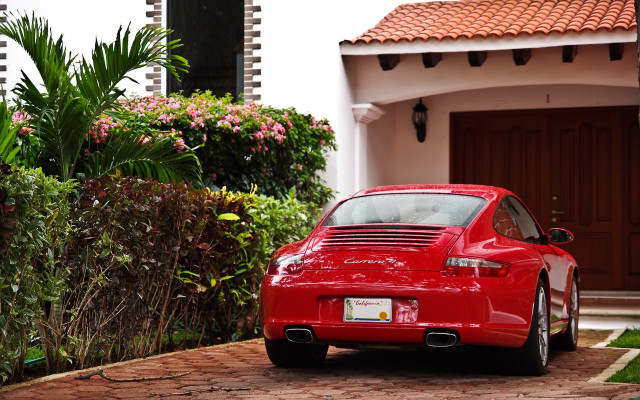 Red sports car house red free wallpaper - medium preview image