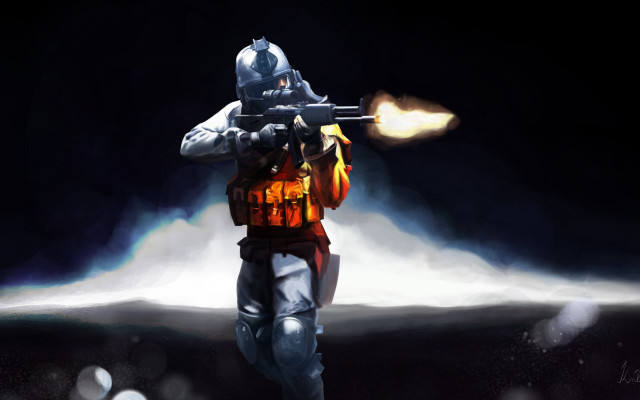 Man gas mask fire explosion free wallpaper - medium preview image