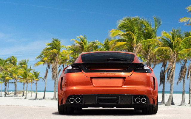 Beach car palm trees blue free wallpaper - medium preview image