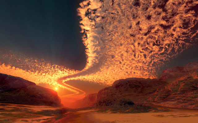 Sunset mountain spiralcloud river autumn free wallpaper - medium preview image