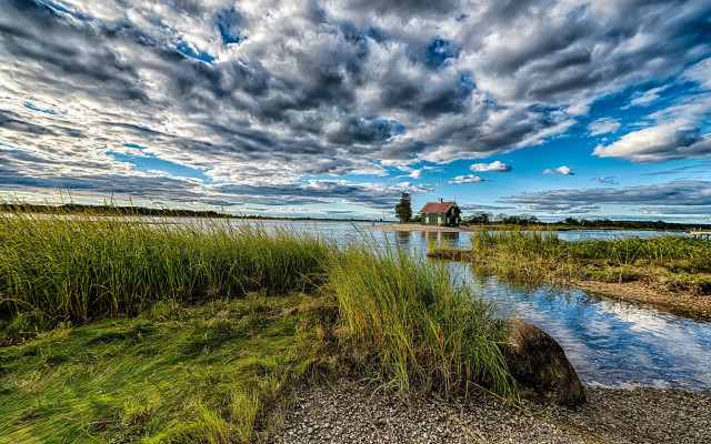 House island lake cloudy sky free wallpaper - medium preview image