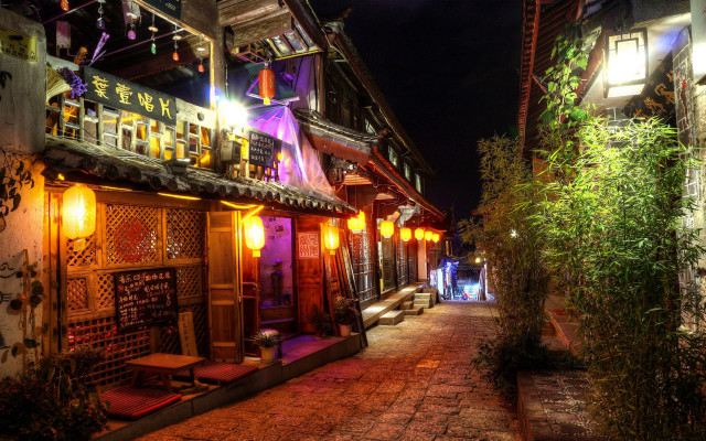 Night cityscape lanterns architecture bridge free wallpaper - medium preview image