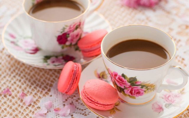 Coffee macaroons flower table blurry free wallpaper - medium preview image