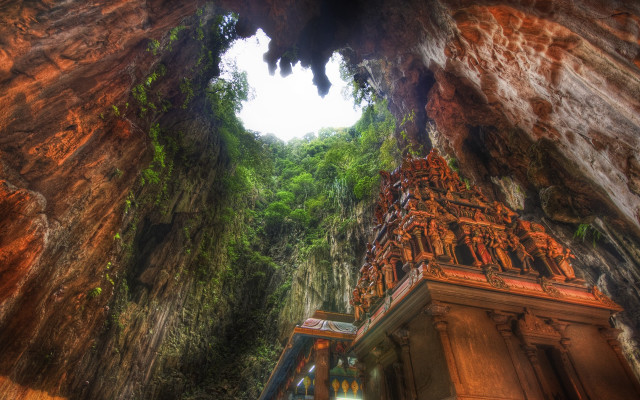 Cave clock tower trees skylight free wallpaper - medium preview image