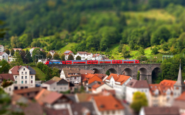 Train bridge town mountain houses free wallpaper - medium preview image