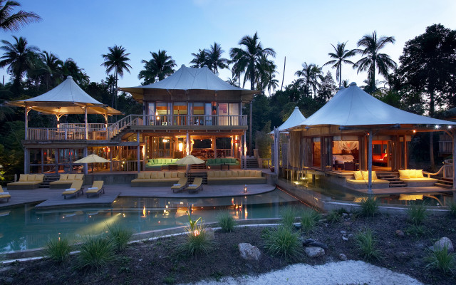 Luxury house pool night bamboo free wallpaper - medium preview image