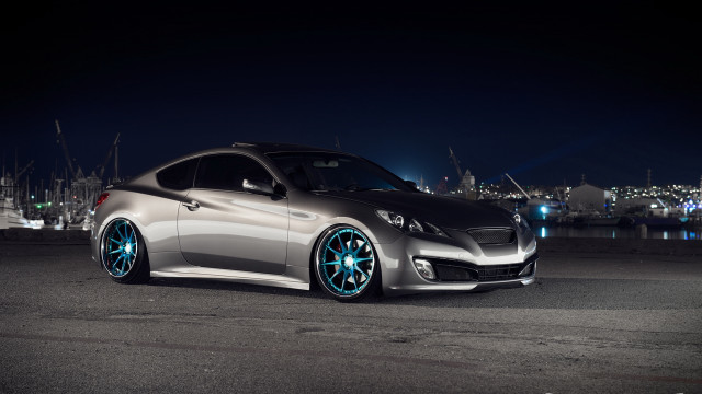 Silver car blue wheels night free wallpaper - medium preview image