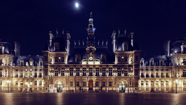 Paris clocktower fullmoon nightscape architecture free wallpaper - medium preview image