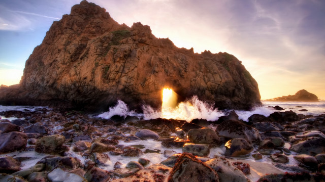 Large rock beach ocean sunset #3 free wallpaper - medium preview image