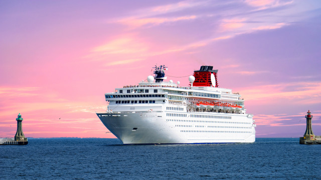 Cruise ship ocean lighthouse dusk free wallpaper - medium preview image