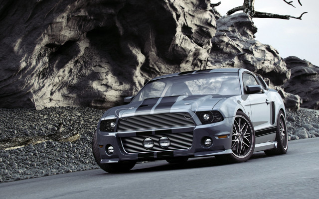 Silver mustang mountain road deer free wallpaper - medium preview image