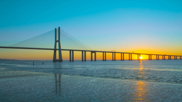 Bridge water sunset boat ocean free wallpaper - medium preview image