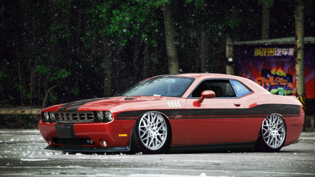 Red car rain parkinglot graffiti free wallpaper - medium preview image