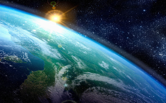 Earth space sun stars aurora free wallpaper - medium preview image