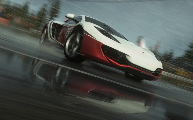 Red white car rain reflection free wallpaper - medium preview image