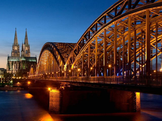 Bridge tower cityscape night lights free wallpaper - medium preview image