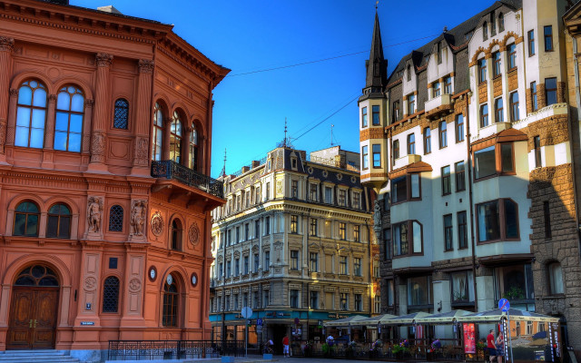 Buildings clock tower street cityscape free wallpaper - medium preview image