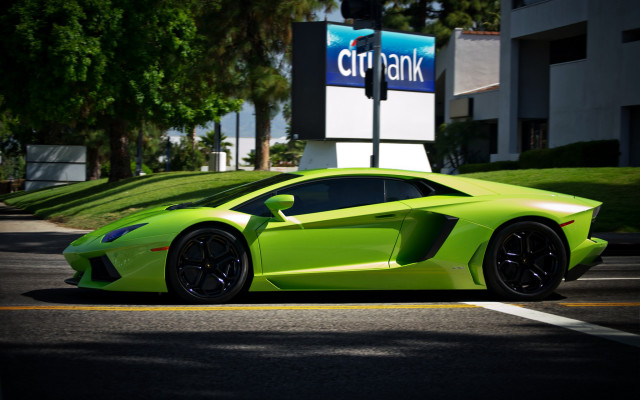 Lime green sports car bank free wallpaper - medium preview image