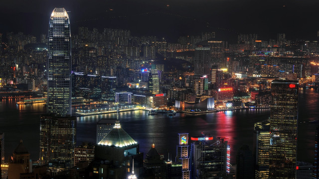 City skyline night bridge lights free wallpaper - medium preview image