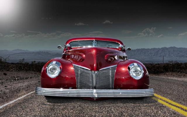 Red classic car desert mountains free wallpaper - medium preview image