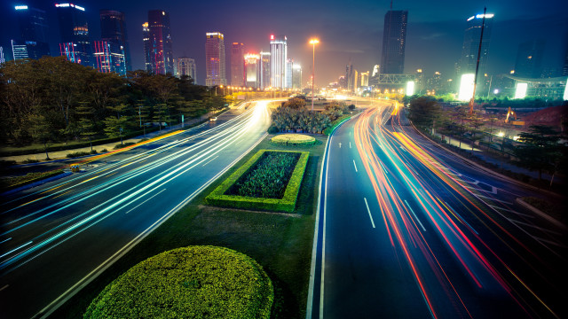 City street night traffic futurism free wallpaper - medium preview image
