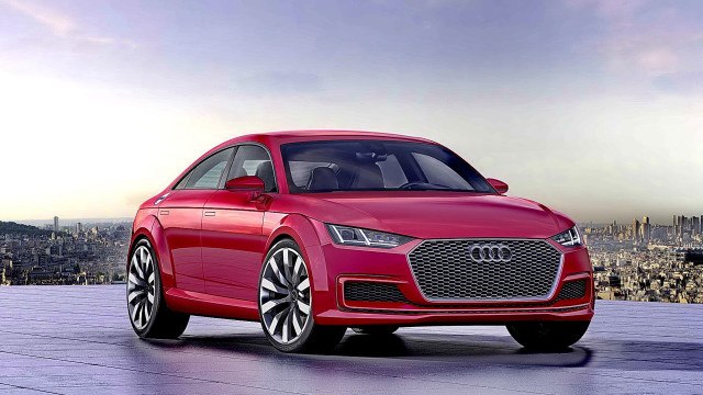 Red car city street person free wallpaper - medium preview image