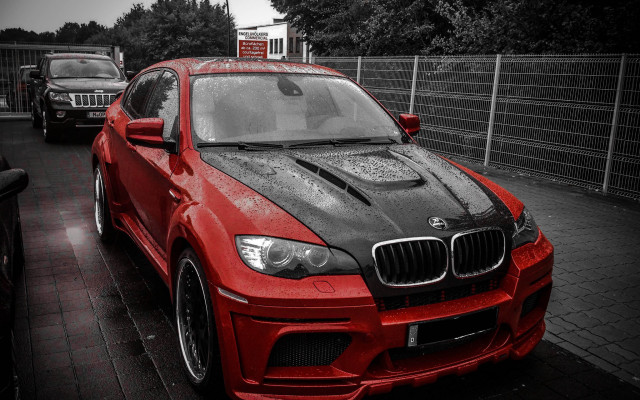 Red car street fence european free wallpaper - medium preview image