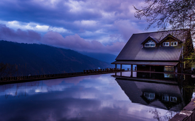 House pool mountains night cloud free wallpaper - medium preview image