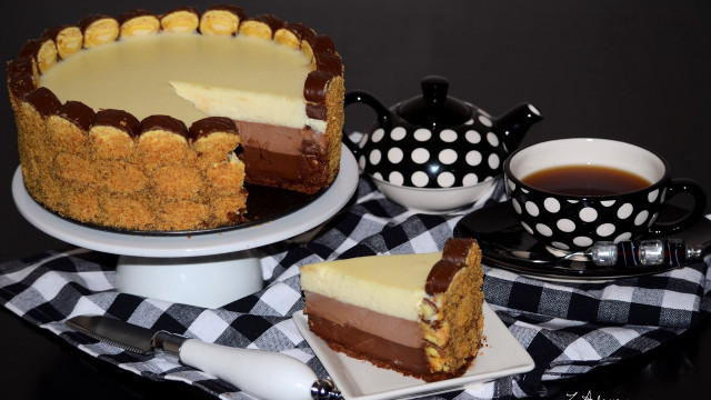 Cake slice tea checkered rococo free wallpaper - medium preview image