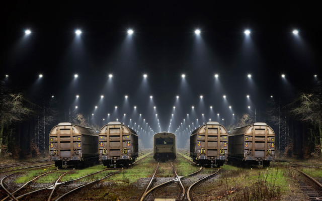 Train cars tracks light beams free wallpaper - medium preview image