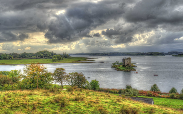 Lake island cloudy sky matte free wallpaper - medium preview image