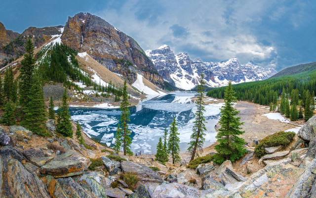 Mountain lake forest sky rocks #6 free wallpaper - medium preview image