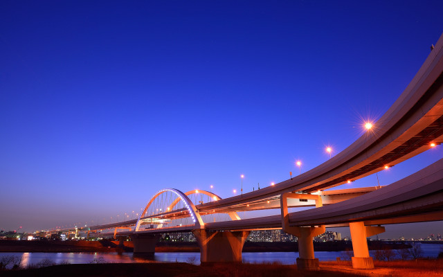 Bridge night lights city skyline free wallpaper - medium preview image