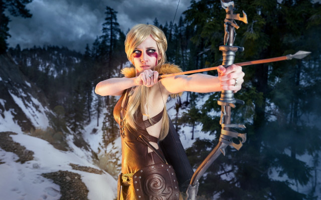 Woman brown outfit archer mountain free wallpaper - medium preview image