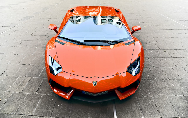 Orange sports car hood up free wallpaper - medium preview image