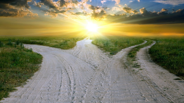 Dirt road sunset clouds grass free wallpaper - medium preview image