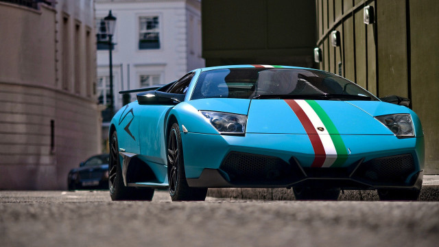 Blue sports car multicolored stripe free wallpaper - medium preview image